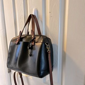 Fossil Sydney satchel navy with brown straps